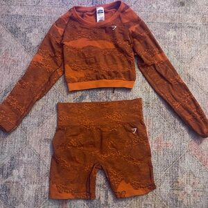 Gym Shark Matching Workout Set Long sleeve top with spandex shorts